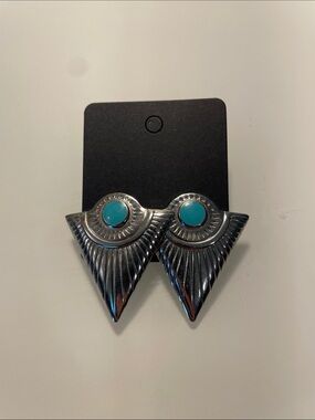 Silver-Tone Turquoise Arrowhead Statement Earrings